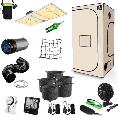 Canna4Home GrowBox Komplettset 100x100x200 cm – LED Grow-Lampe & Abluftset - Komplettset für den Anbau mit effizienter dimmbarer LED-Beleuchtung, Abluftsystem und Zubehör. Ideal für Einsteiger, um bis zu 3 große Pflanzen platzsparend zu kultivieren.