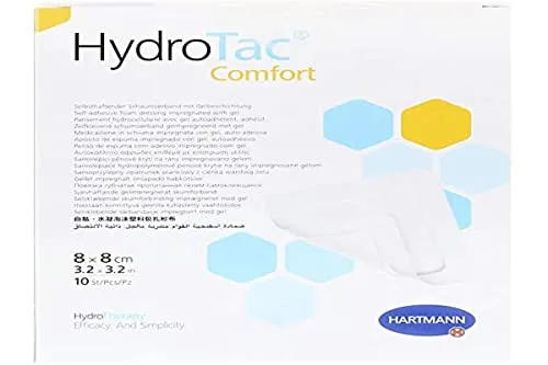 HARTMANN HydroTac Comfort - 10 Sterile Hydrophile Schaumstoffverbände 8x8cm, hypoallergen und ideal für die Wundbehandlung von Ulcus und Verbrennungen bis Grad 2a