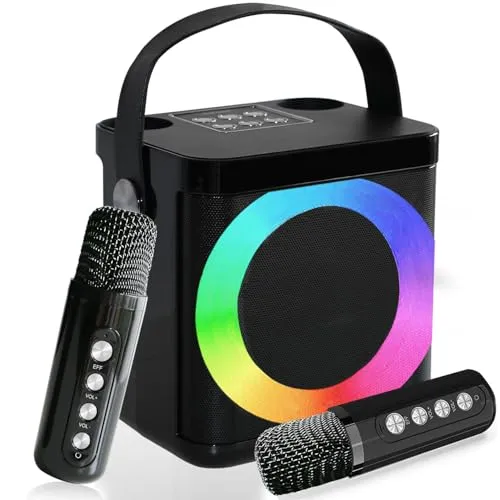 Karaoke Maschine Tragbares, Karaoke anlage mit 2 mikrofonen, Bluetooth Karaoke Set für Kinder Erwachsene mit Stimme wechselnde Effekte & LED-Lichter Jungen Mädchen Geschenke Heimparty