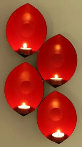 GURU SHOP Wandkerzenhalter, Wandteelicht - Rot, 46x20x7 cm