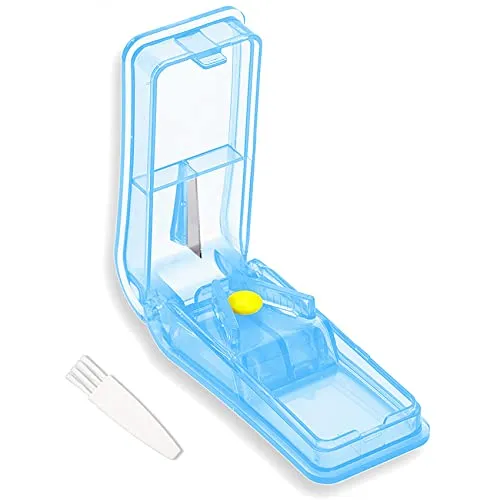 GeekerChip Tablettenteiler,pillenteiler,medikamententeiler,für Große und Kleine Tabletten,Medikamententeiler mit Aufbewahrungsfach,teilt Pillen exakt (Blau)