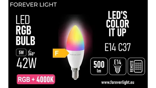 Żarówka LED RGB + NEUTRAL WHITE E14 C37 5W 500lm 4000K klasa F For 5907504520018