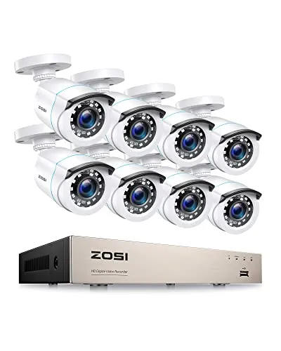 ZOSI 8CH 1080P Außen Überwachungskamera Set - CCTV-Überwachungssystem mit 8 HD-Kameras, Bewegungserkennung und Nachtsicht für optimale Sicherheit im Außenbereich.