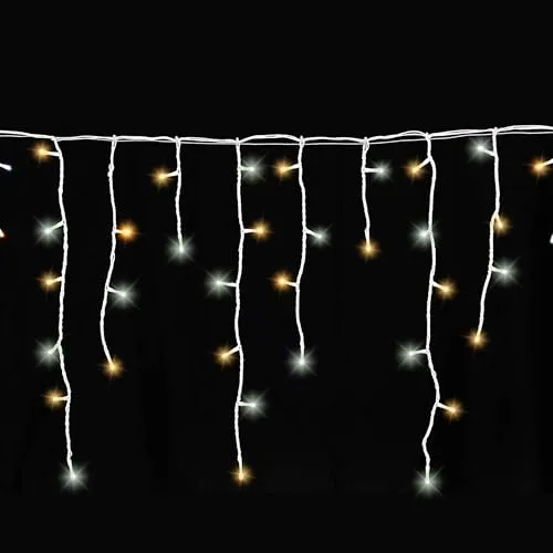 LED-Eisregen-Lichterkette 12 m - Warmweiß/Kaltweiß - Weihnachtsbeleuchtung mit stimmungsvollem Eisregen-Design, spritzwassergeschützt (IP44) für Innen- und Außenbereich, energiesparende LEDs mit Timerfunktion für flexibles Lichtmanagement.