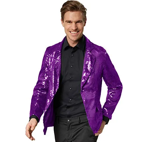dressforfun Glitzer Pailletten Blazer - Lila XXL - Funktionsjacke für Männer, ideal für Fasching und Karneval, mit schickem Kragen und Knopfleiste für hohen Tragekomfort und perfekten Sitz.