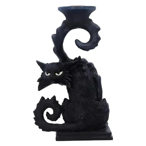 Nemesis Now Spite Kerzenhalter - Schwarze Katze, 18,5 cm - Gothic-Kerzenhalter im Hexen-Motiv aus hochwertigem Kunstharz, ideal für stimmungsvolle Deko und Atmosphäre.