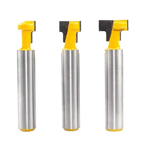 stücke T-Slot Router Bit,Nutenschneider-Fräseinsatz, Fräser zur Holzbearbeitung, Gelb T-Slot Hartmetall Holzbearbeitung Cutter,Einstechen Router,Sharp T-Slot Cutter Bit,Drei Größen 3