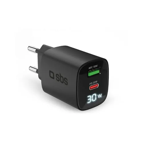SBS PD Reiselader 30W USB-C/18W USB LCD GaN schwarz - USB-Kabel & Adapter, kompakter GaN-Ladeadapter mit LCD-Anzeige für effizientes Laden unterwegs.