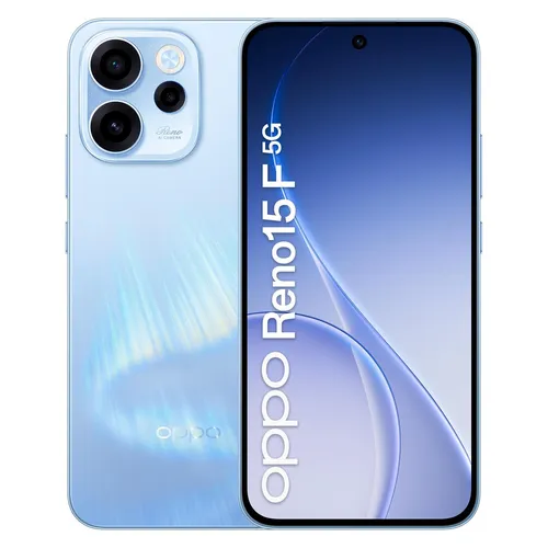 OPPO RENO 15F 5G mit BUDS3 in Aurora Blue