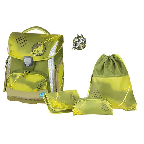 Schneiders Toolbag Plus Schulranzen-Set - Grün - Schulranzen mit ergonomischem Design, LED-System für bessere Sichtbarkeit und 9-teiligem Zubehör, ideal für die 1. Klasse. Individuell gestaltbar mit Klett-Patches.