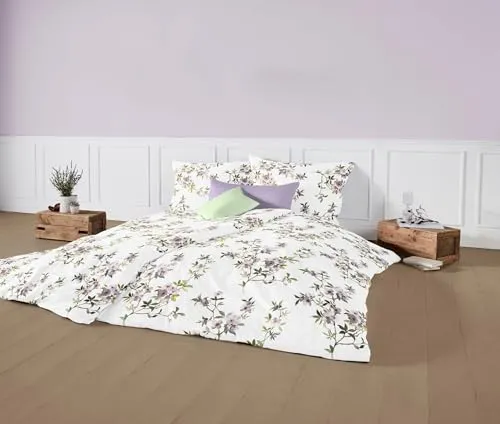 fleuresse Interlook Jersey Bettwäsche 135x200 Blüten Blumen Flieder 078382-6