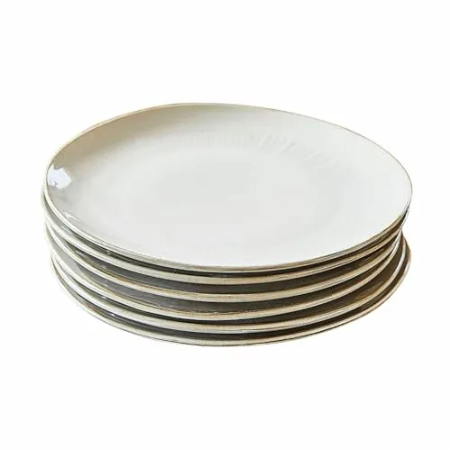 LOBERON Dessertteller 6er Set Périers, Handgetöpferte Optik, Feines Rillen-Muster, Spülmaschinenfest, Geschirr, Tischaccessoires, Steinzeug, beige