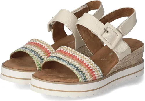 Tom Tailor Damen Keilsandale 9590210004, Rose-Multi, 38 EU - Wanderschuhe mit moderner Ethno Bastsohle für stilvollen Komfort bei jedem Schritt.