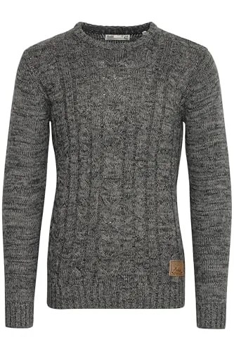!Solid SDPhilemon Herren Pullover Strickpullover Grobstrick Pullover mit Zopfstrick Rundhalsausschnitt 100% Baumwolle Regular fit, Größe:XXL, Farbe:Dark Grey (2890)