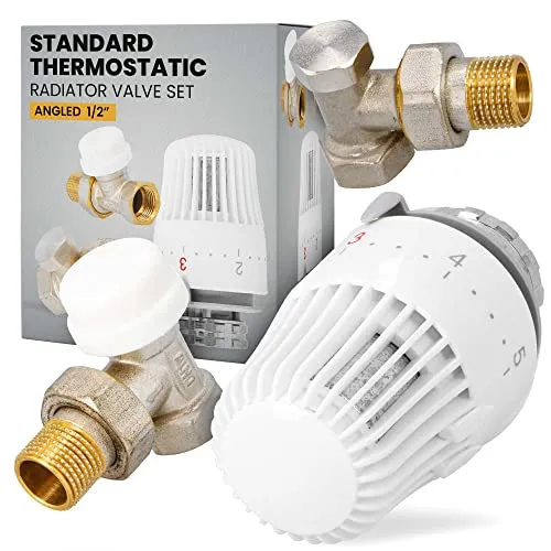 Thermostatsatz Thermostat-Set Eckausführung 1/2 Zoll Thermostatkopf Thermostatventil Rücklaufverschraubung Heizkörperventil Heizkörperzubehör Heizung