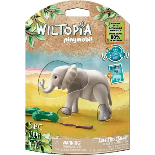 PLAYMOBIL WILTOPIA 71049 - Junger Elefant mit Zubehör und Tier-Sammelkarte, nachhaltig und ideal für kreatives Spielen ab 4 Jahren