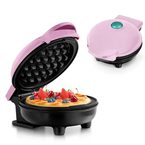 Mini-Waffeleisen für klassische Waffeln im Retro Design, rosa