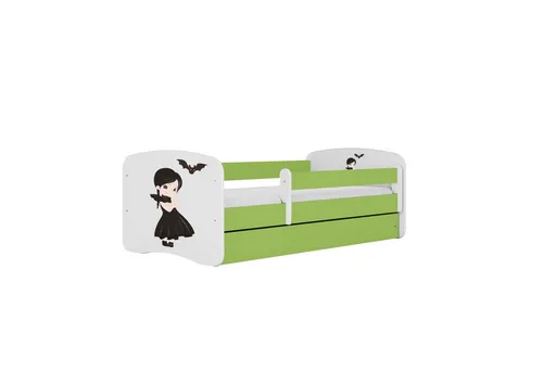 Raumhirsch Furniture Kinderbett Grün, 70x140 cm - Modernes Kinderbett mit abnehmbarer Schutzschiene und geräumiger Schublade für optimalen Stauraum. Inklusive bequemer Matratze und stabiler Konstruktion – ideal für ein sicheres und gemütliches Kinderzimmer.