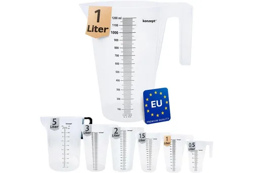 KONZEPT Messbecher Verschiedene Größen zur Wahl, (Litermaß, Kunststoff), Ideal für Küche, Garten, Werkstatt, Transparent