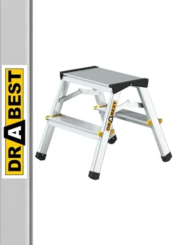 DRABEST Alu Leiter Klappbar 2 x 2 Stufen - Stehleitern aus leichtem, stabilem Aluminium mit max. 150 kg Tragkraft. Rutschfeste Stufen und Standfüße für Sicherheit. Ideal für Fensterputzen und Renovierungsarbeiten, platzsparend klappbar.