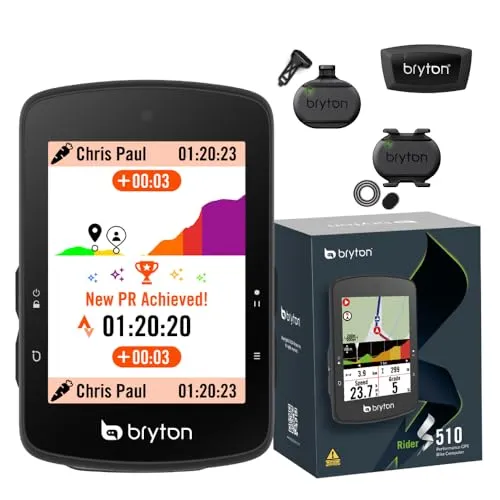 Bryton Rider S510 Sensor-Bundle 2,8-Zoll-Farb-LCD-Touchscreen GPS-Fahrradcomputer, Offline-EU-Karte, kompatibel mit Fahrrad-Radar, 30 Stunden Akkulaufzeit
