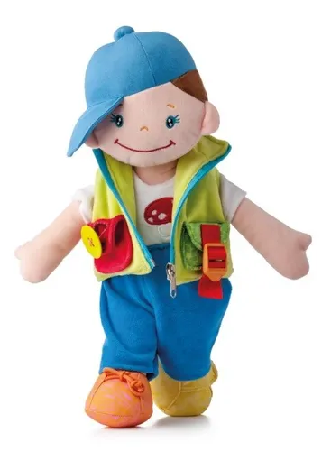 NINY Lernpuppe Junge Keiki – Interaktive Spielpuppe - Beliebte Lernpuppe aus der Niny-Kollektion mit Reißverschluss, Knopf und Klett. Fördert die Feinmotorik, ist waschbar bei 30 Grad und bietet kreativen Spielspaß für Kinder ab 3 Jahren.