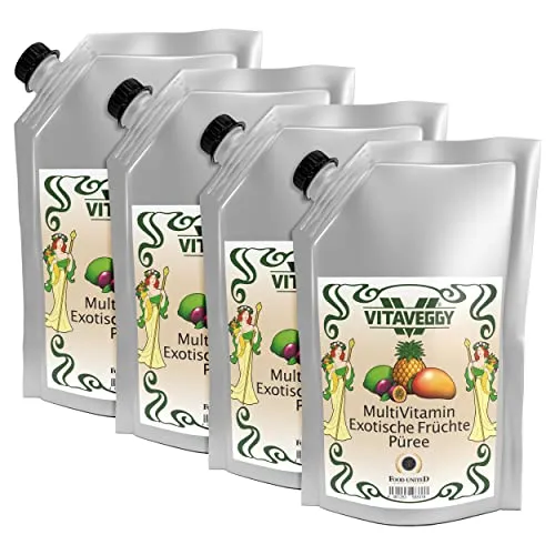 VITAVEGGY Frucht-Püree MultiVitamin Exotische-Tropische-Früchte 6x1kg - Haltbare Smoothies: Veganes und kalorienarmes Püree aus 85,5 % exotischen Früchten, ideal für gesunden Babybrei, Smoothies und Desserts.