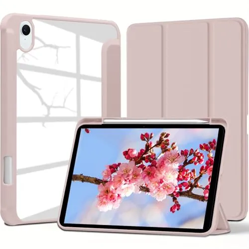 VAGHVEO Hülle für iPad A17 Pro 2024 Modell 7. Generation/iPad Mini 6. Gen 8,3 Zoll 2021 Modell mit Stifthalter, Leicht Ständer PU-Leder Case Cover Stoßfest Klare Rückseite Schutzhülle, Pink
