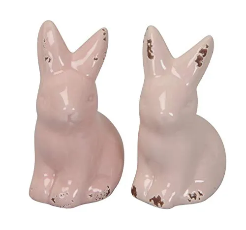 kleine niedliche putzige Osterhasen als Tischdeko Keramik in Hellrosa und rosa Preis für 2 Stück