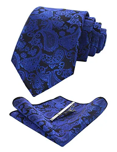 JEMYGINS Blau krawatte Paisley Seide Herren Krawatten und Einstecktuch mit krawattenklammer Sets (9)