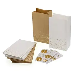Adventskalendertüten-Set, natur-weiß-gold, 24 Stück