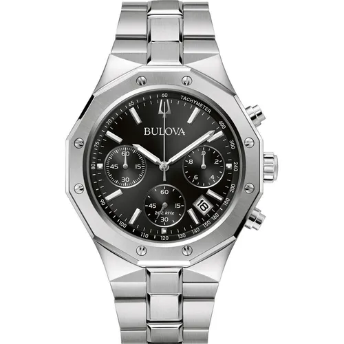 Bulova Precisionist Silber Herren Armbanduhr 96B410 - Elegante Armbanduhr mit Chronograph-Funktion, 10 bar wasserdicht und leuchtenden Zeigern für optimale Ablesbarkeit, ideal für stilbewusste Herren.