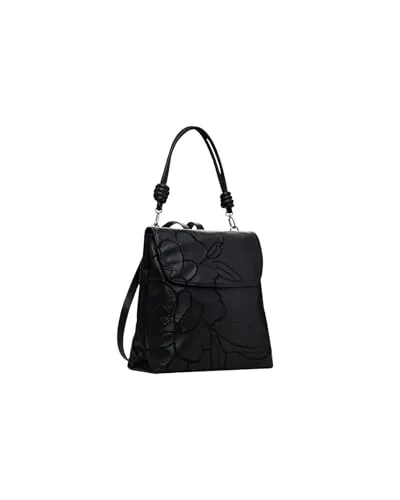 Desigual Women's PU Mini Backpack, Schwarz - Damen-Rucksackhandtaschen mit einzigartigem, verblasstem Druck in Blautönen und praktischem Trägerlos-Design für stilvolle Auftritte.