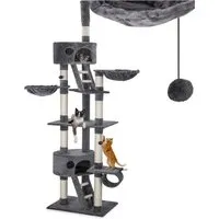 tectake® Kratzbaum mit 2 Katzenhäusern - Kratzbäume, 243 bis 260 cm hoch, ideal für Krallenpflege und als gemütlicher Schlafplatz für Katzen, inklusive 2 Treppen und Spielbällen.
