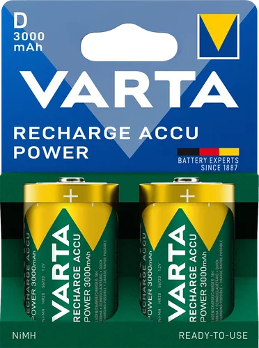 Varta Akku RECHARGE Power D HR20 3000mAh - 2er Pack - Zuverlässige Mehrzweckbatterien mit hoher Kapazität für langlebige Energieversorgung, ideal für Ihre Geräte.