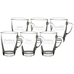 Gravur Glasbecher Kaffeebecher 300 ml - Name gerade 6 Stück