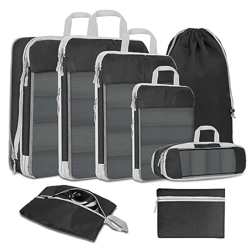 YYDSLEE Komprimierbaren Packwürfeln zur Organisation Ihres Reisegepäcks, 8-teilig Compression Packing Cube, Wander Packtaschen Set & Gepäck Organizer Reise Kleidertaschen für Rucksack Und Koffer