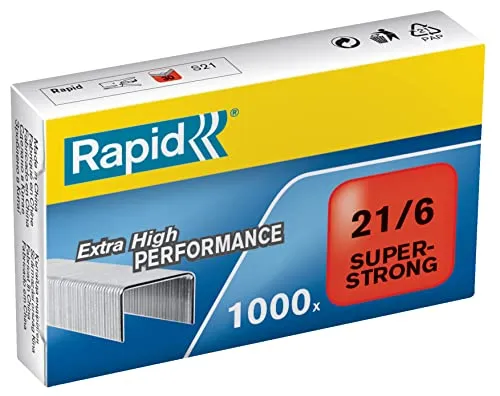 Rapid Heftklammern (21/6 mm, Super Strong, verzinkt) 1000 Stück