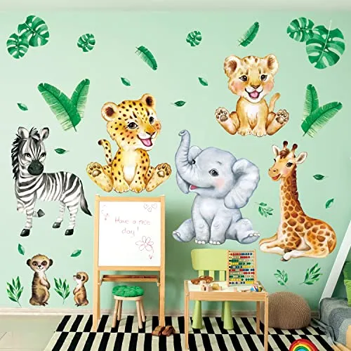 DECOWALL DS9-8067 Wandtattoo Safari Dschungel Tiere Wandaufkleber Elefant Giraffe Wandsticker Kinderzimmer Babyzimmer Schlafzimmer Wanddeko