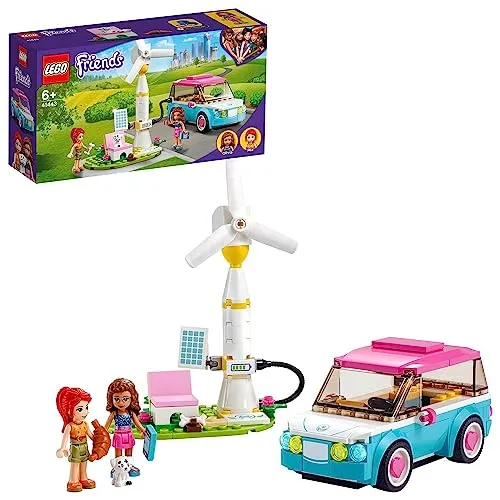 LEGO 41443 Friends Olivias Elektroauto Set, Spielzeug ab 6 Jahren mit Mini-Puppen Olivia & Mia und Spielzeugauto, Lernspielzeug für Mädchen und Jungen