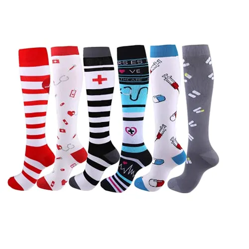 Cheeroyal 6 Paar Kompressionsstrümpfe 20–30 mmHg für Männer/Frauen, Erholung, Krankenschwester, Schwangerschaft, Flug, Reisen, Medizin, Gesundheit, Sport, Gesundheit, 2–6 Paar S/M