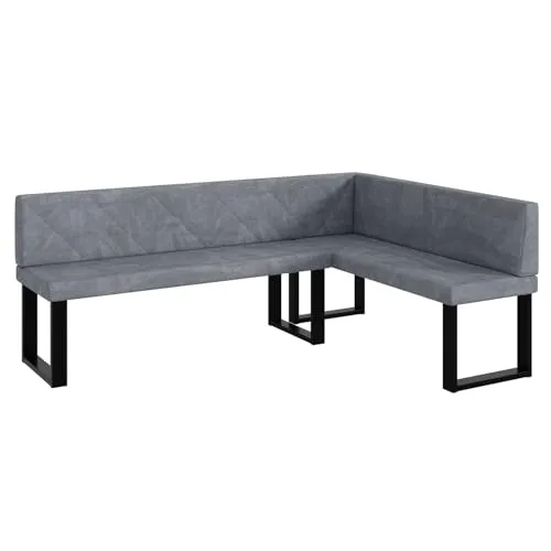 MEBLINI Eckbank für Esszimmer - Küchenbank - Essecke - Sitzecke Küche - ERIC - U-Beine 142x196x87cm Rechts - Grau Samt