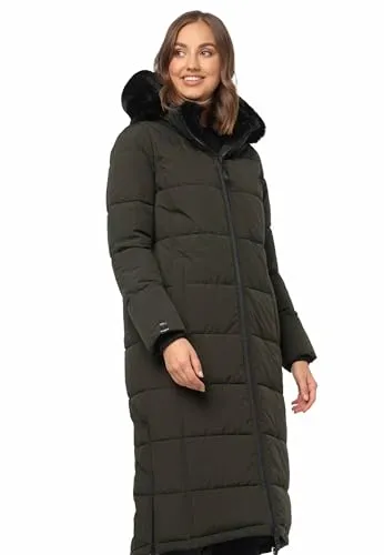 Navahoo Damen Wintermantel B990 - Abnehmbare Kapuze & Teddyfell, Lange Funktionsjacke in Oliv - Funktionsjacke für Damen mit abnehmbarer Kapuze und kuscheligem Teddyfell, bietet optimalen Schutz vor Kälte und Wind, ideal für kalte Wintertage.
