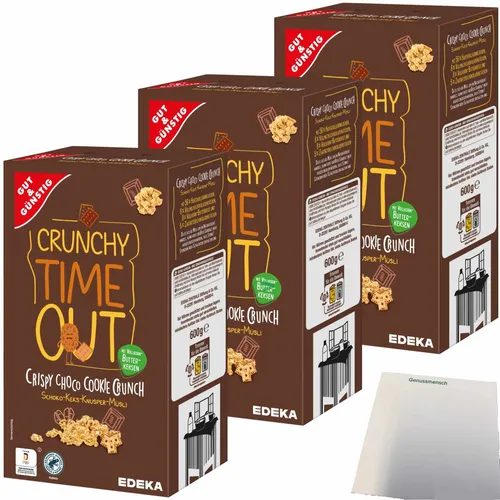 Gut&Günstig Knuspermüsli mit Schoko & Butterkeksen 3x600g Packung usy Block