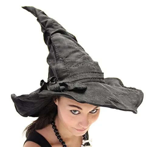 Foxxeo Verformbarer schwarzer Hexenhut mit Flicken für Erwachsene
