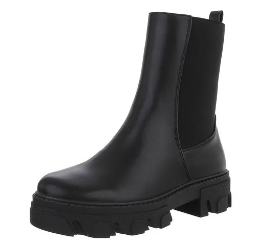 Ital-Design Stylische Stiefelette mit robuster Sohle für Damen Westernstiefelette (71410375) Blockabsatz Plateaustiefeletten in Schwarz