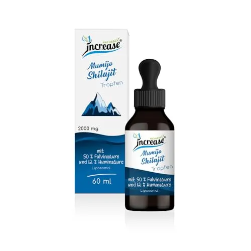 Liposomale Shilajit Tropfen hochdosiert - 60.000mg Shilajit pro Packung - Shilajit Tropfen aus dem Himalaya, reich an 90+ Vitaminen, 50% Fluvinsäure und 12% Huminsäure, vegan und hochdosiert für optimale Bioverfügbarkeit.