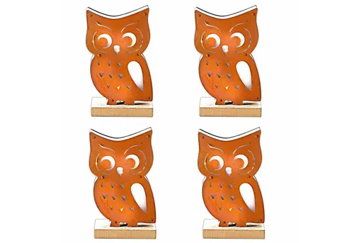 HAC24 LED Dekofigur LED Motivleuchte Eule 18 cm Holz Beleuchtung Metall Dekoleuchte, Warmweiß, Batteriebetrieb