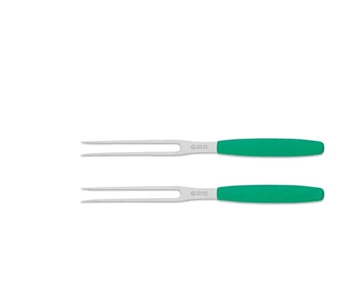 Giesser Wurstgabel 13 cm - Rutschfest und Spülmaschinenfest (Grün - 2er Set) - Hochwertige Fleischgabel mit 13 cm Klinge aus rostfreiem Stahl, ideal für Grill- und Servierzwecke. Rutschfester Griff für angenehme Handhabung, perfekt für den professionellen Einsatz in der Gastronomie.