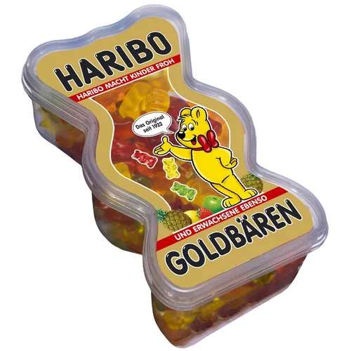 Haribo Goldbären - Fruchtgummi Dose 450g - Fruchtgummis in Bärenform, idealer Snack für alle Gelegenheiten. Genießen Sie den fruchtigen Mix aus Ananas, Apfel, Erdbeere und mehr!